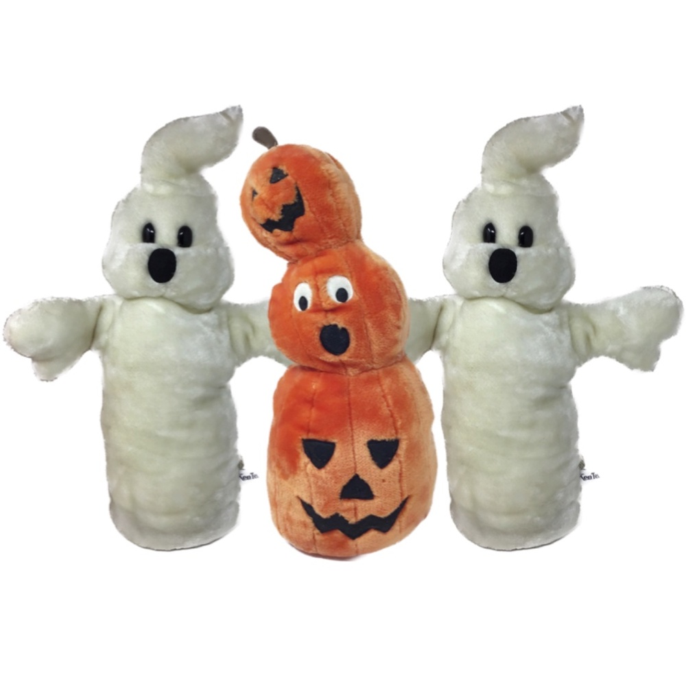 Vintage Halloween Ghost Pumpkin Jack-O-Lantern Ken Tex Weighted Plush Doorstops